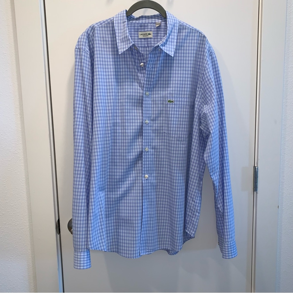 Lacoste Men's Regular Fit Blue and White Checked Cotton Shirt XXL